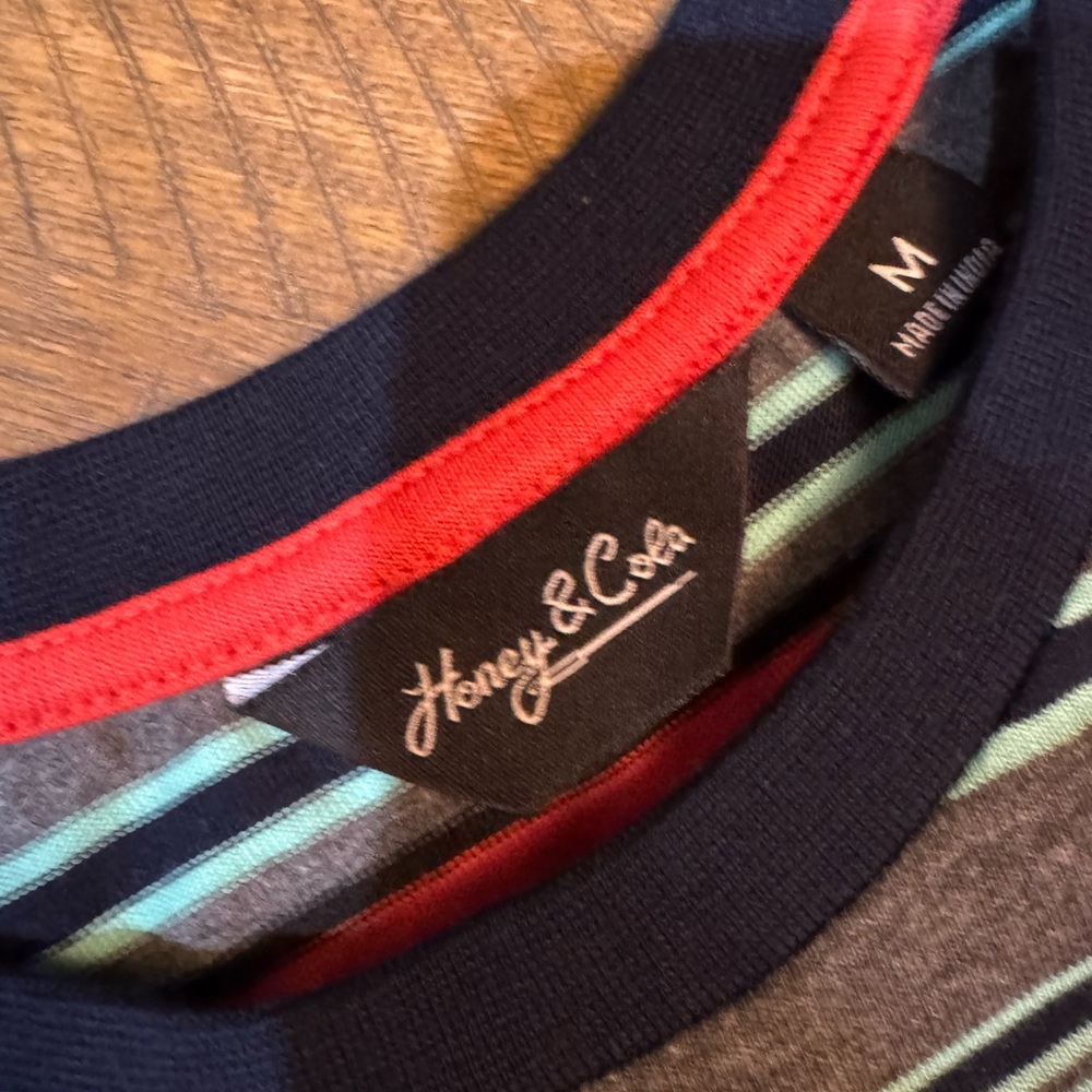 Men's Classic Striped Short Sleeve Tee - Red, Blue, and Gray - Picture 2 of 7